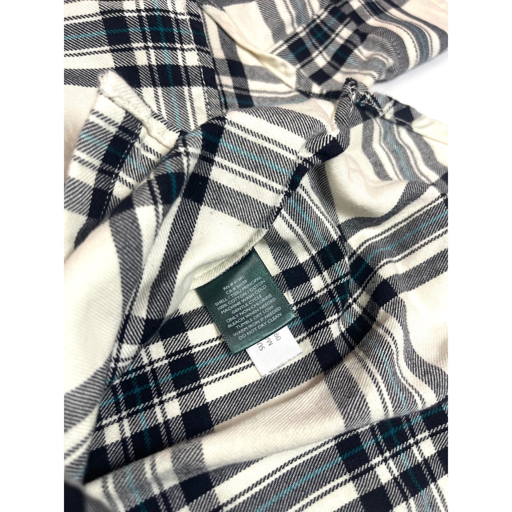 Lauren Ralph Lauren Womens Petite XS Plaid Cotton Button Down Shirt Cream Navy - Picture 4 of 13